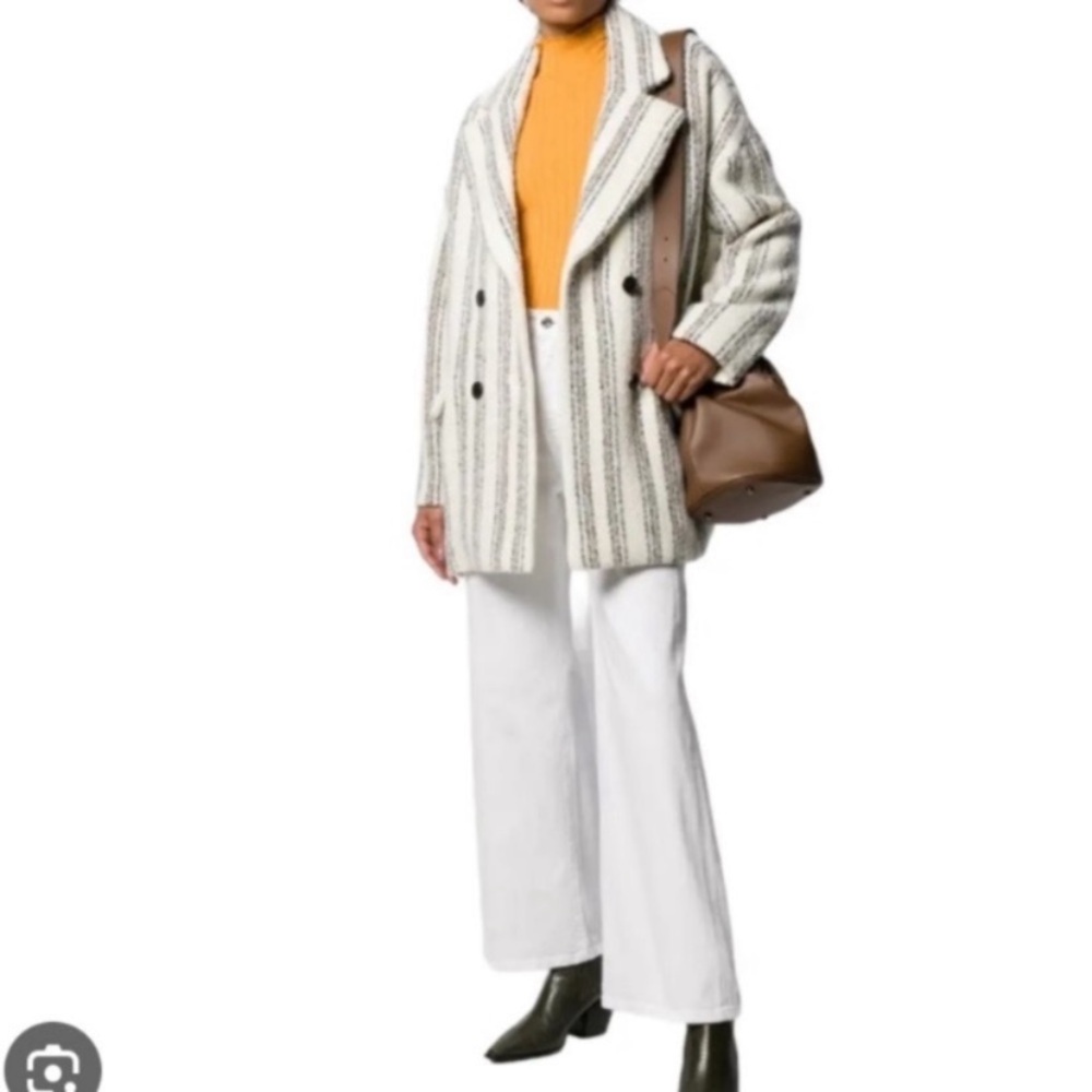 Ba&sh Coat Fllie Double Breasted Striped Wool in Ecru
